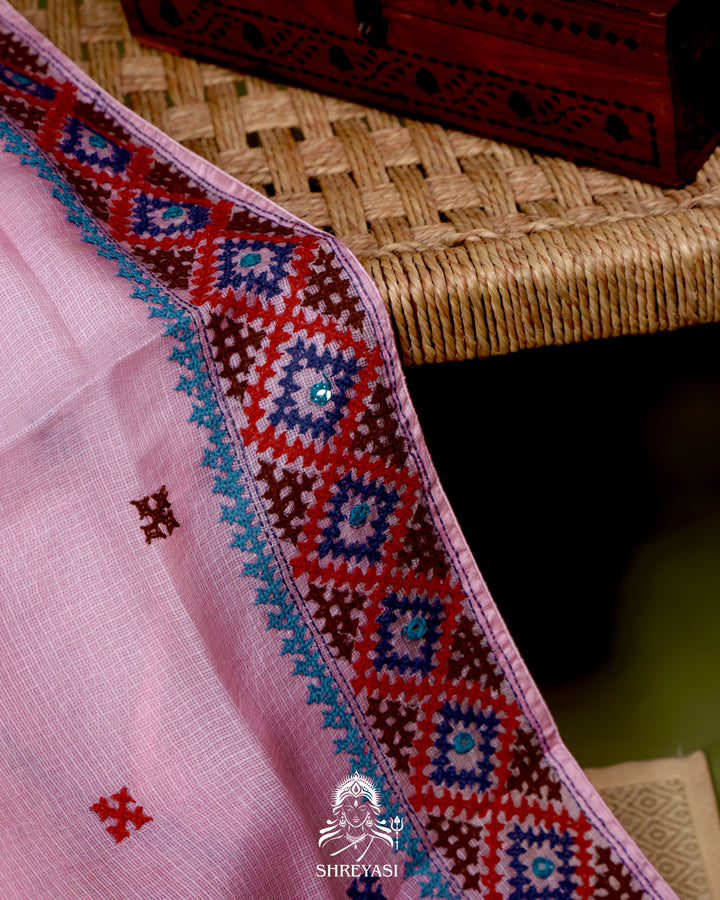 Handloom Pure Tussar Kota Saree with Kutch Hand Embroidery and Mirror Work
