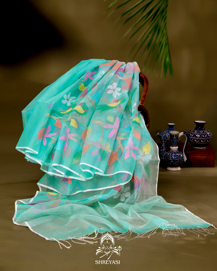 Muslin Jamdani Saree with Full Jaal Needle Weaving