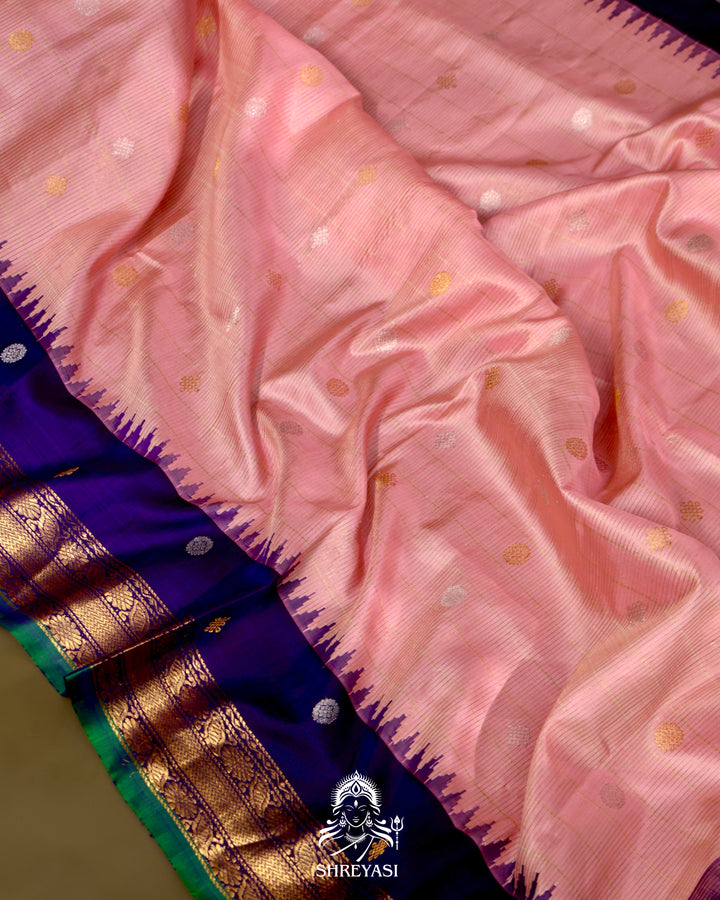 Gadwal Silk Saree with Kuttu Korvai Border and Contrast Checked Blouse