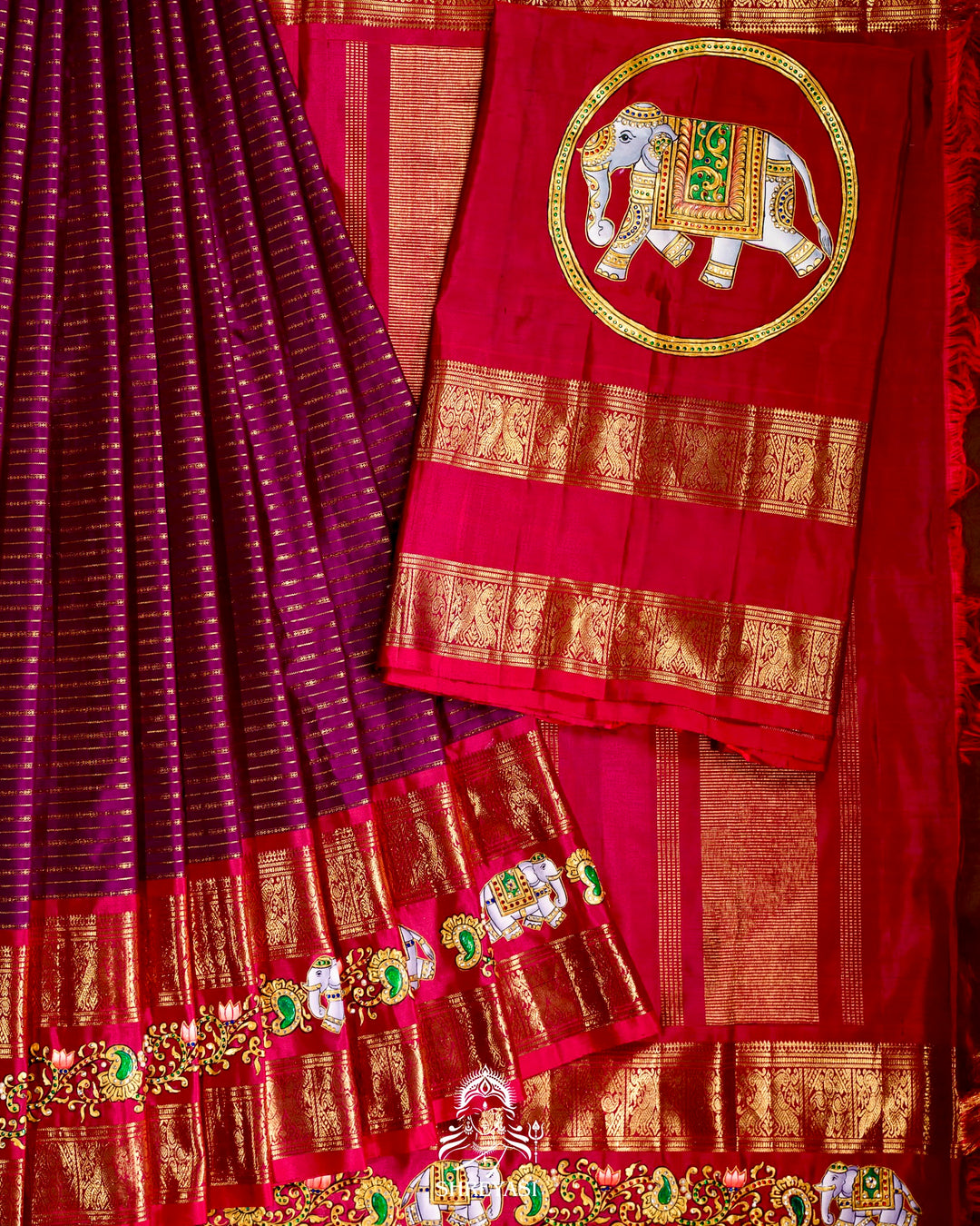 Handloom Pure Kanjivaram Silk Sarees with Real Zari and Hand Painted Tanjore Art