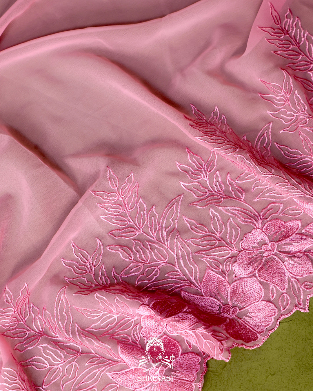 Soft Georgette Saree with Floral Thread Embroidery Border
