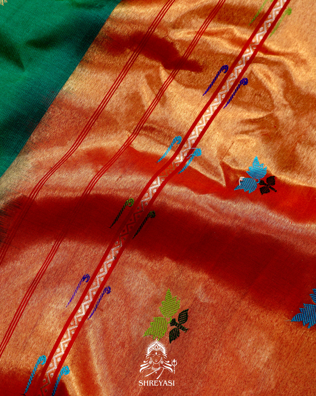 Handloom Pure Gadwal Silk Saree with Paithani Muniya Tissue Borders