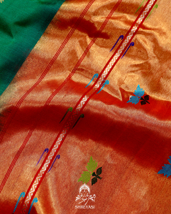 Handloom Pure Gadwal Silk Saree with Paithani Muniya Tissue Borders