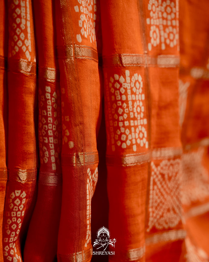 Gharchola-Style Bandhini Matka Silk Saree with Zari Checks