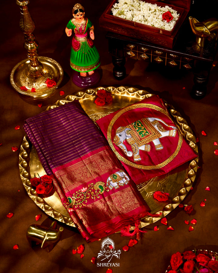 Handloom Pure Kanjivaram Silk Sarees with Real Zari and Hand Painted Tanjore Art