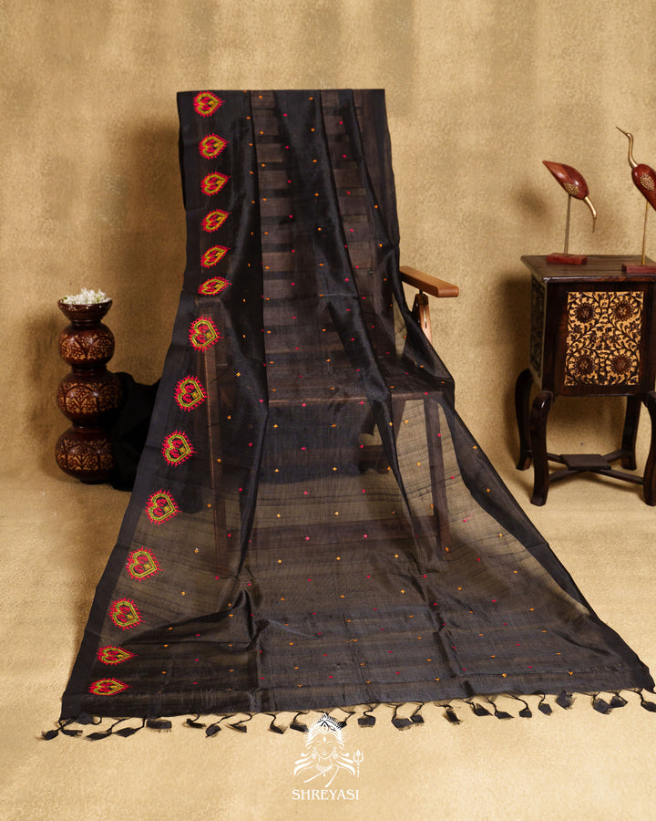Handloom Pure Mangalagiri Silk Sarees with Mirror Work & Embroidery | Pen Kalamkari Blouse