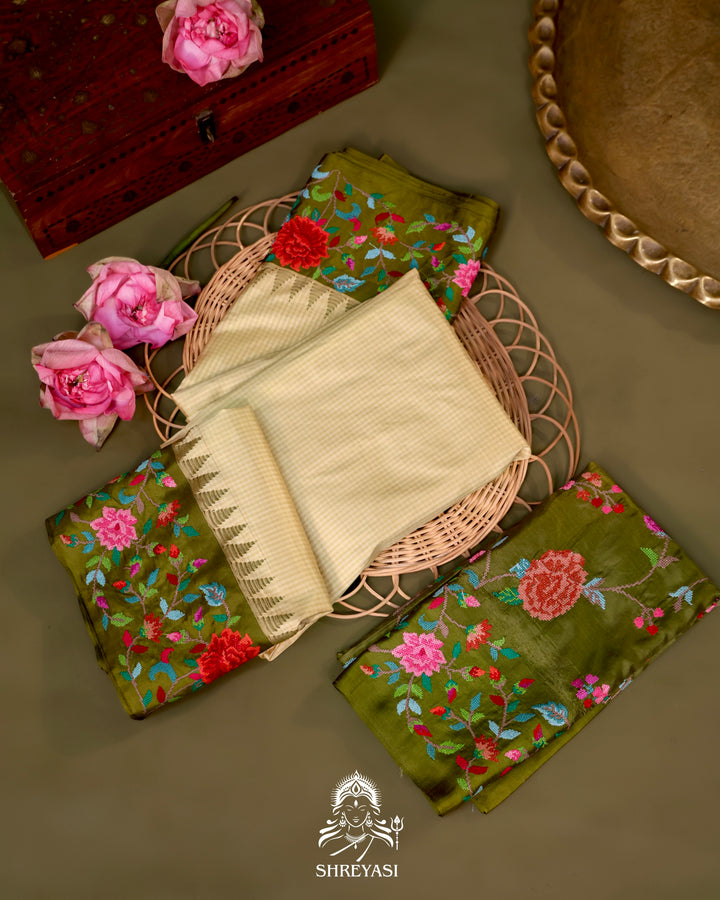 Kanjivaram Silk Saree with Petit Point Embroidered Borders