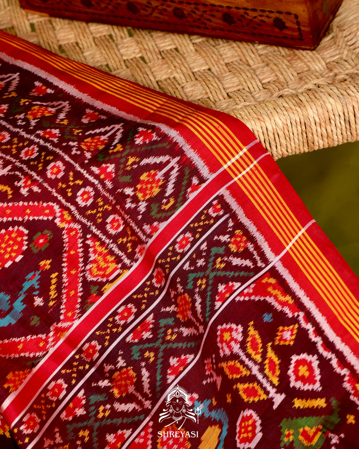 Handloom Rajkot Patola Silk Saree in 14 Motif Design