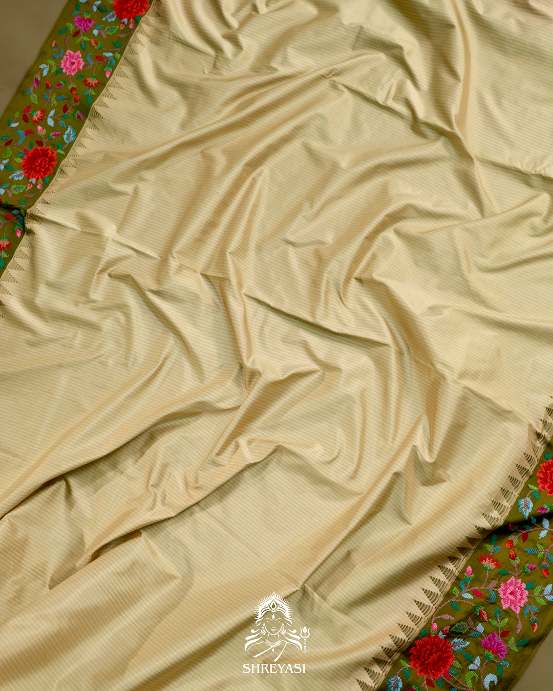 Kanjivaram Silk Saree with Petit Point Embroidered Borders