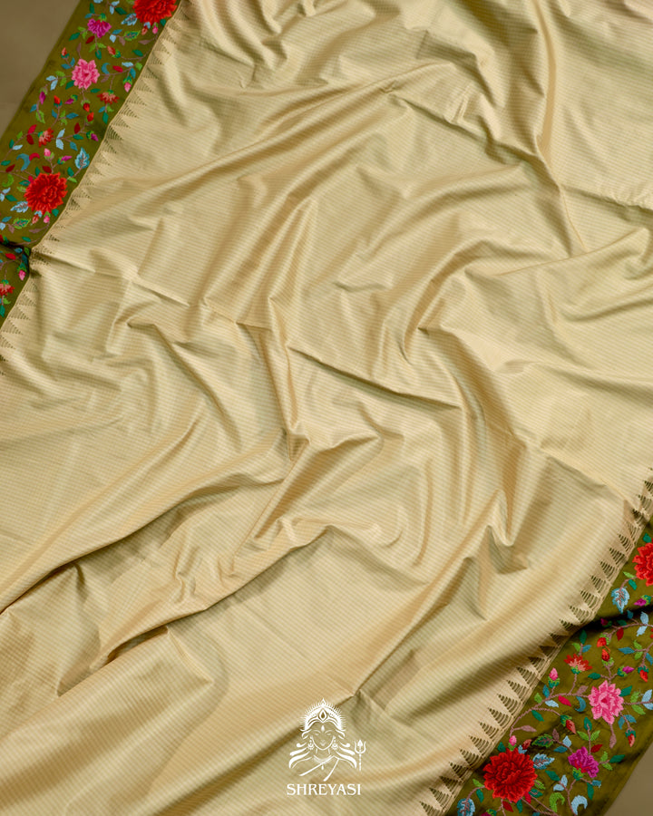 Kanjivaram Silk Saree with Petit Point Embroidered Borders