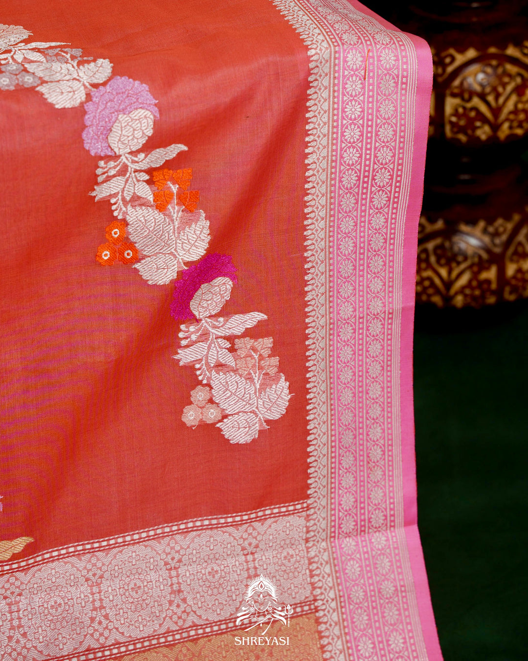 Handloom Pure Banarasi Ektara Kora Silk Saree with Kadiyal Border