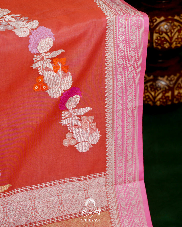 Handloom Pure Banarasi Ektara Kora Silk Saree with Kadiyal Border