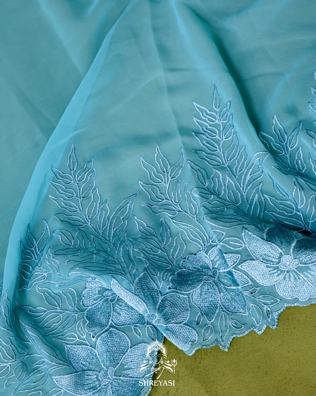 Soft Georgette Saree with Floral Thread Embroidery Border