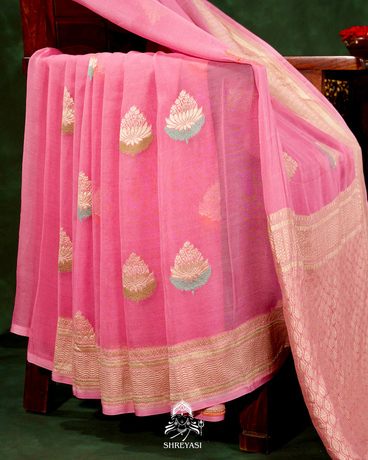 Banarasi Chiffon Khaddi Georgette Saree with Meenakari Weaving & Hand Embroidered Blouse