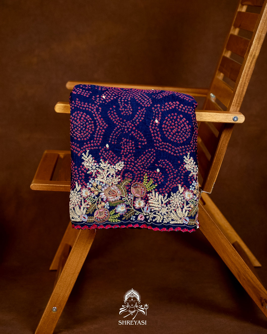 Handloom Pure Gaji Silk Bandhej Saree with Floral Embroidery