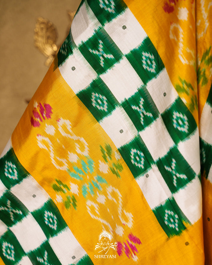 Handloom Pure Pochampally Double Ikkat Silk Saree with Kanchi Borders