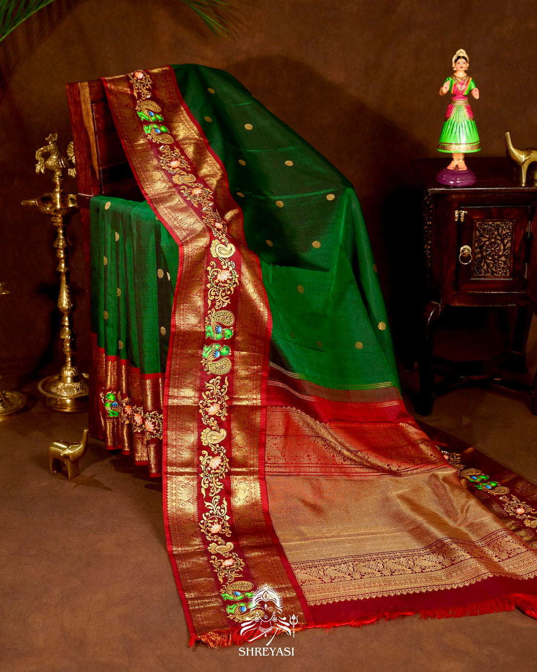 Handloom Pure Kanjivaram Silk Sarees with Real Zari and Hand Painted Tanjore Art