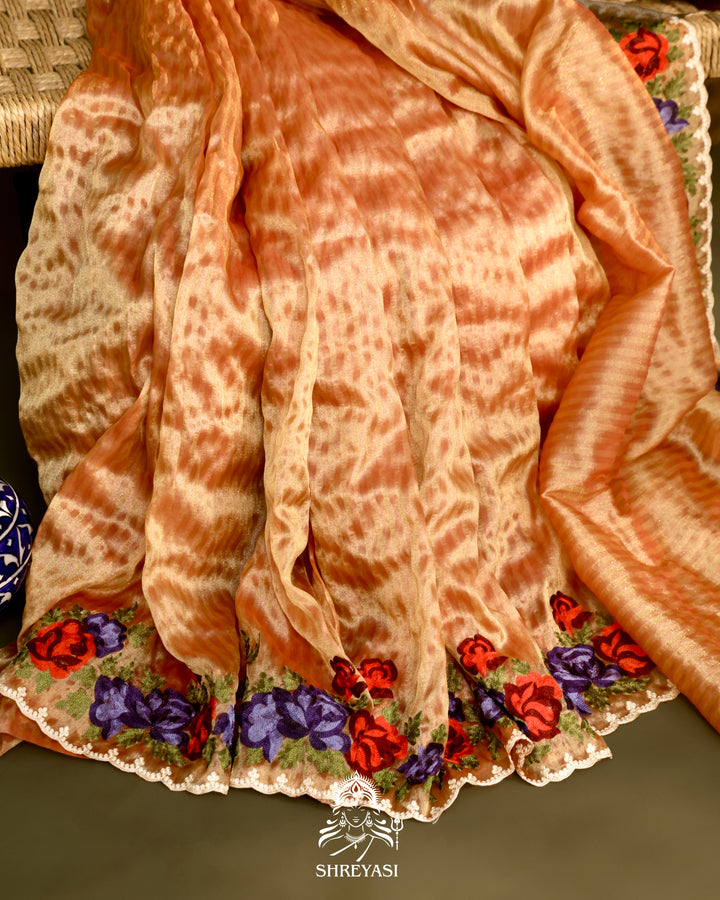 Chanderi Tissue Saree with Pita & Thread Floral Embroidery