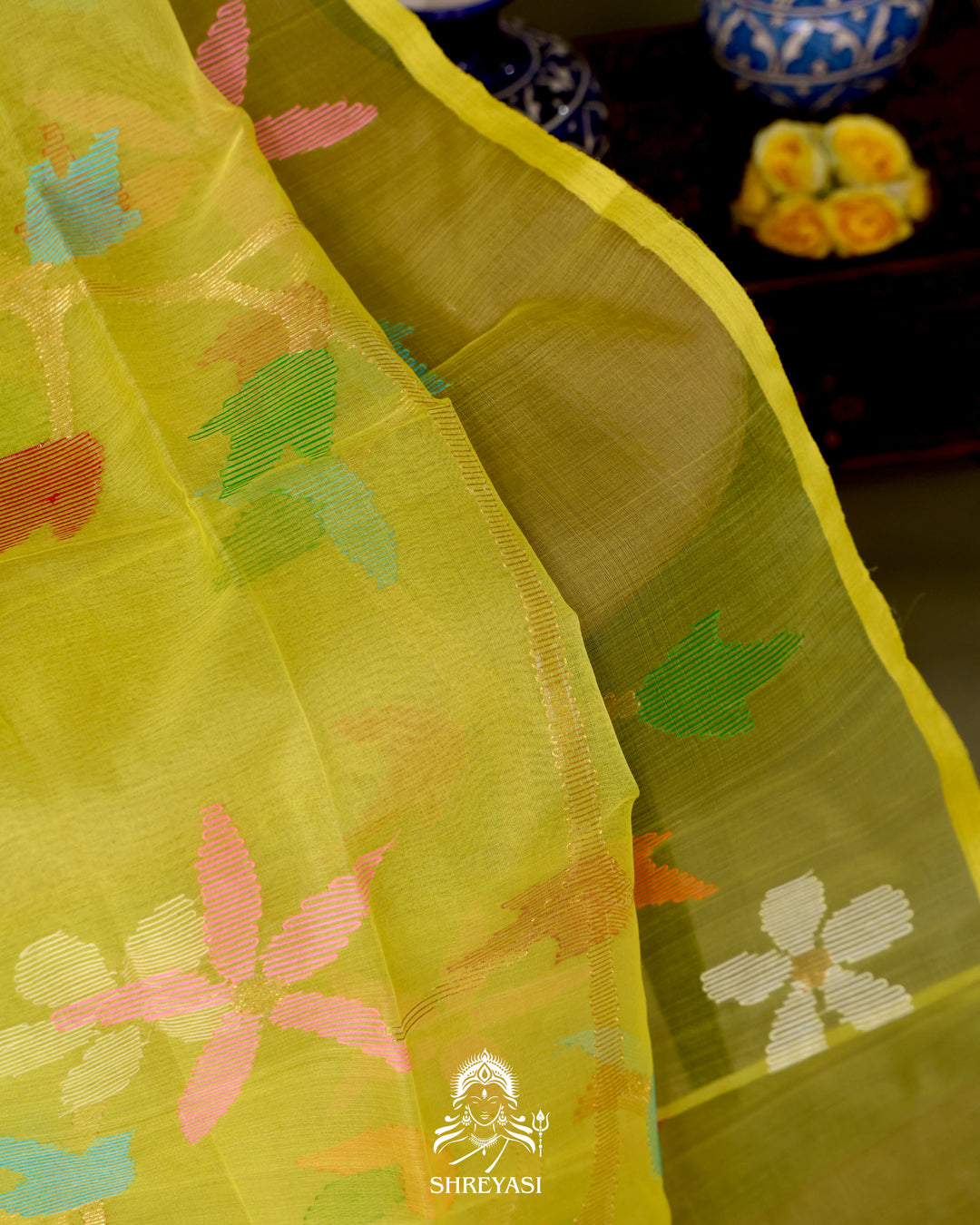 Handloom Pure Muslin Jamdani Saree in Full Jaal Needle Weaving