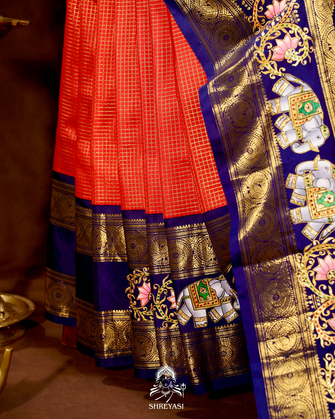 Handloom Pure Kanjivaram Silk Sarees with Real Zari and Hand Painted Tanjore Art