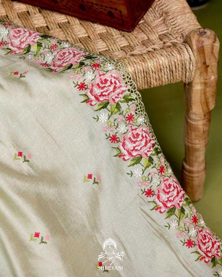 Tussar Silk Saree with Petit Point Embroidery