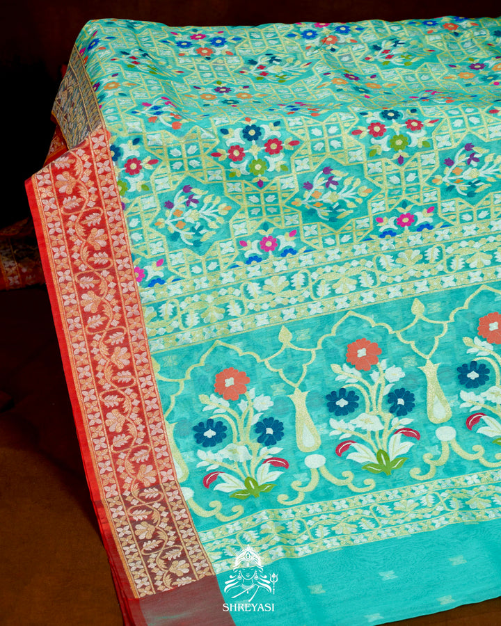 Handloom Banarasi Cotton Jamdani Saree with Contrast Border
