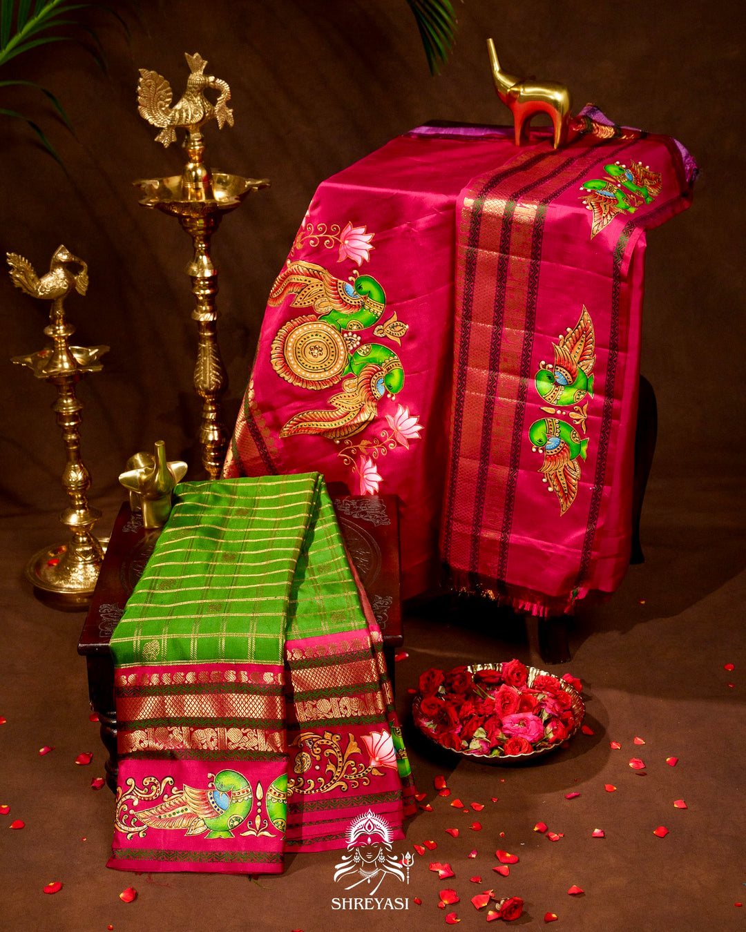 Handloom Pure Kanjivaram Silk Sarees with Real Zari and Hand Painted Tanjore Art