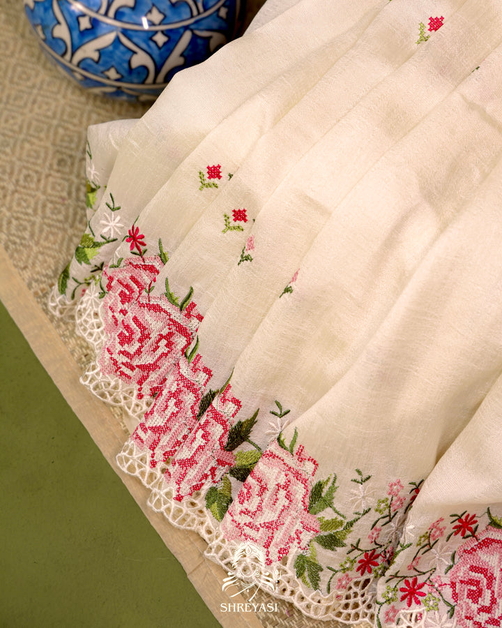 Tussar Silk Saree with Petit Point Embroidery