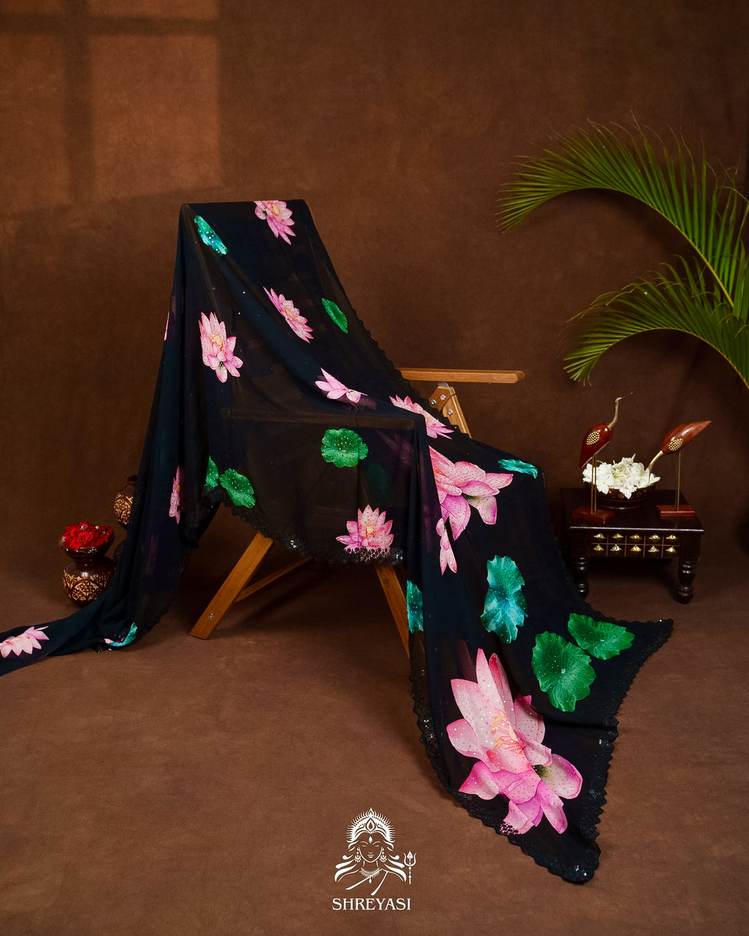 Pure Georgette Floral Saree with Sequin Embroidery