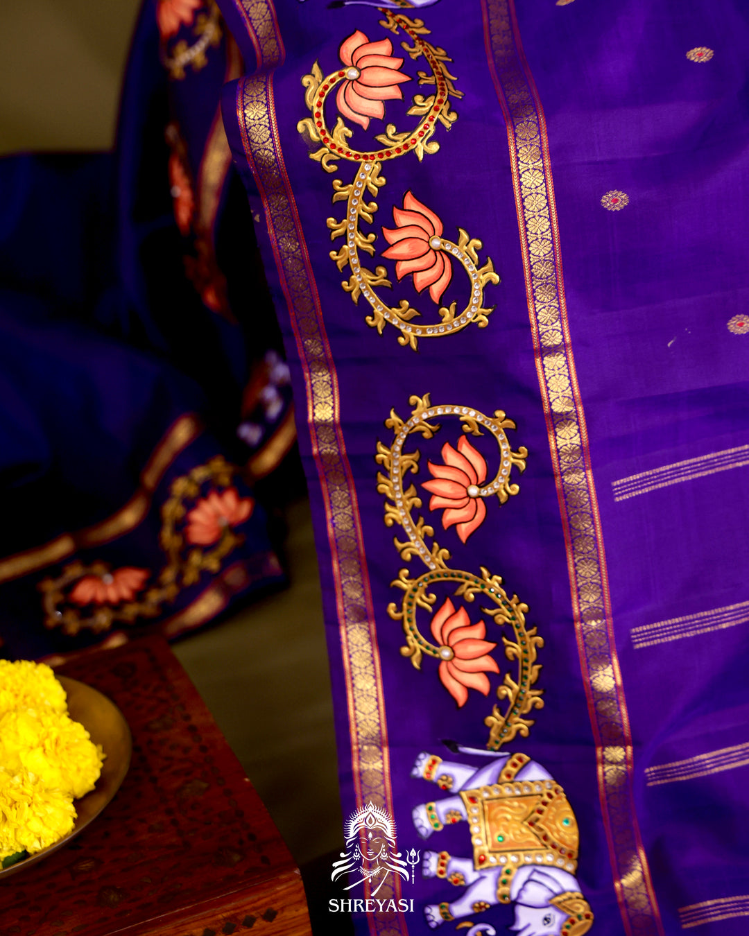 Kanjivaram Silk Saree with Real Zari and Tanjore Artwork