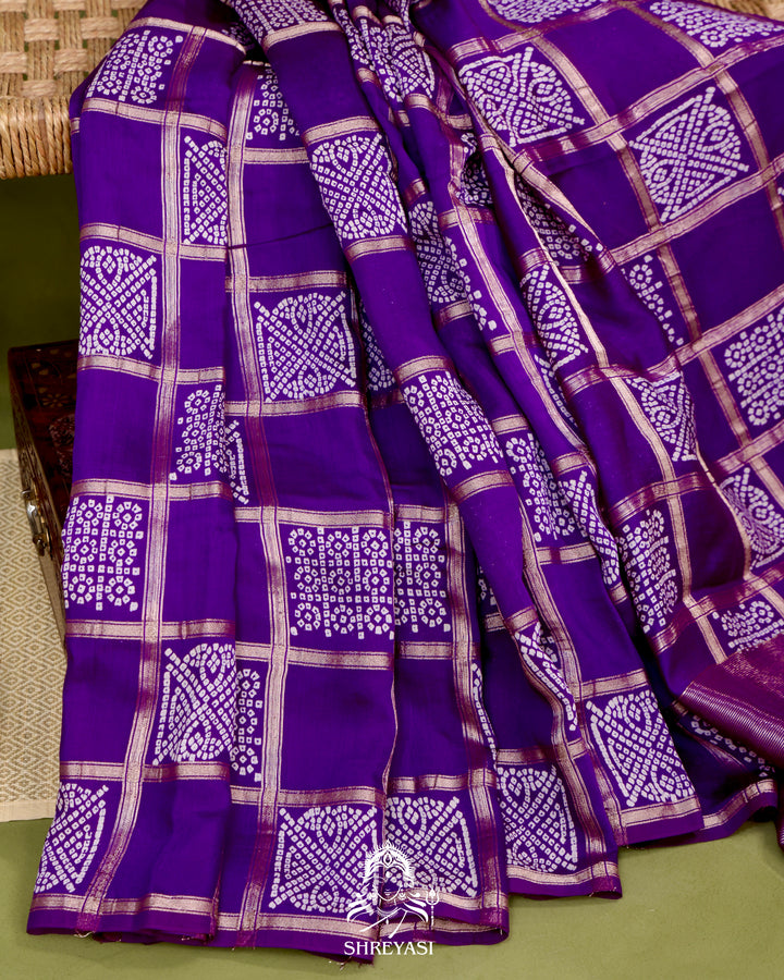 Gharchola-Style Bandhini Matka Silk Saree with Zari Checks