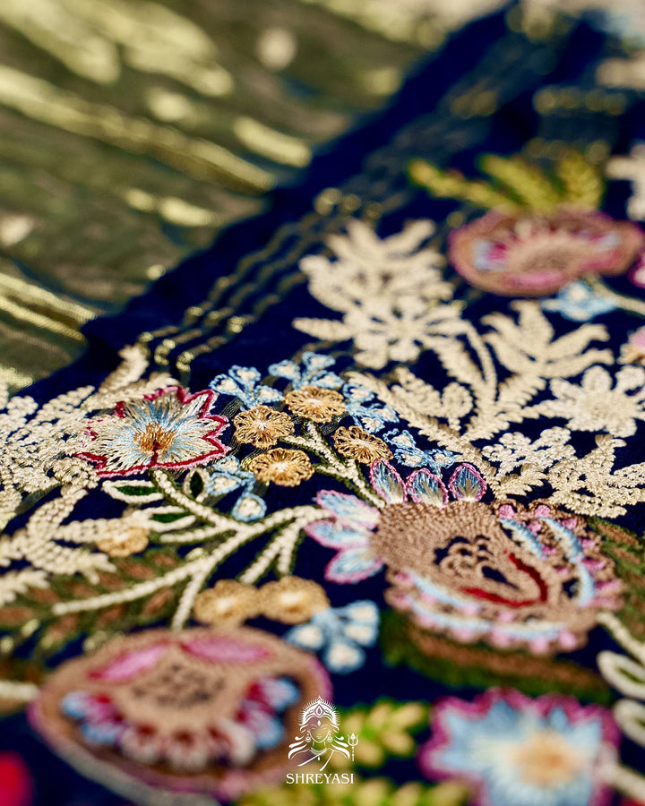 Handloom Pure Gaji Silk Bandhej Saree with Floral Embroidery