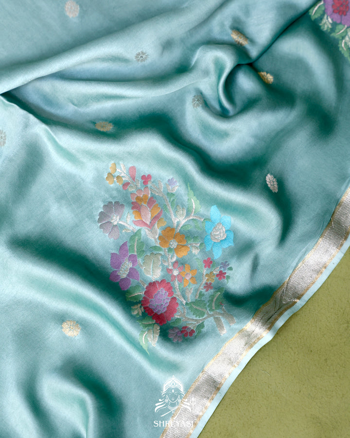 Handloom Pure Mashru Silk Saree with Sona Rupa Meenakari Bhutis and Nakshi Pallu