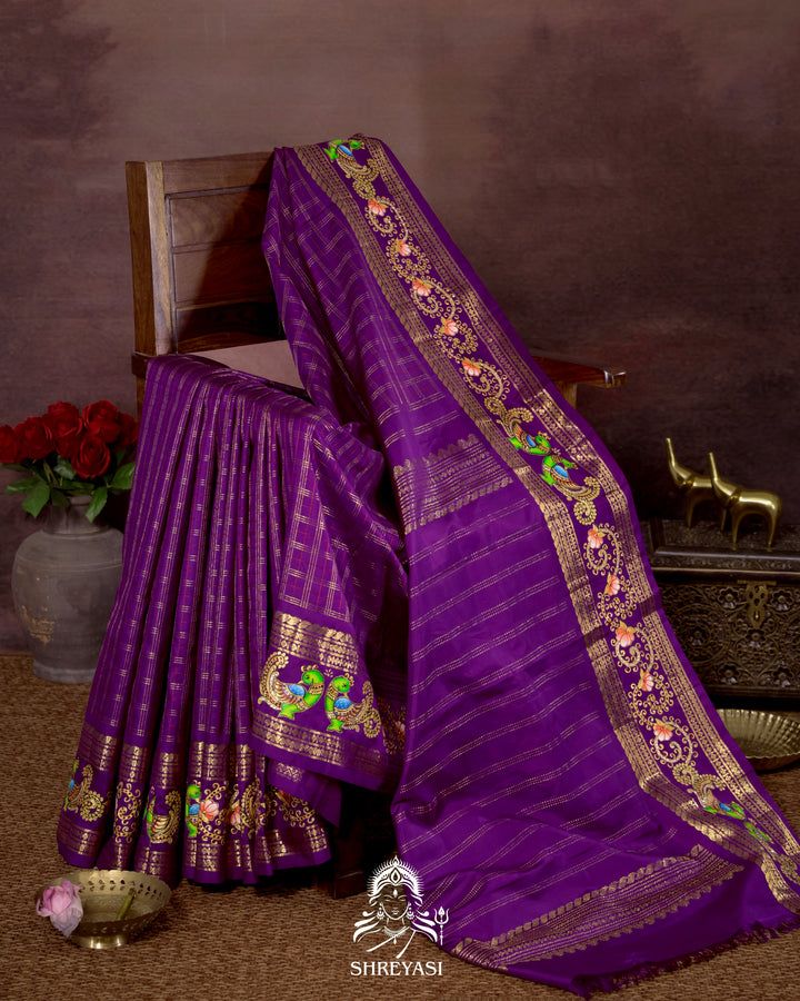 Handloom Pure Kanjivaram Silk Saree in Real Zari with Tanjore Mayil and Kamalam Artwork