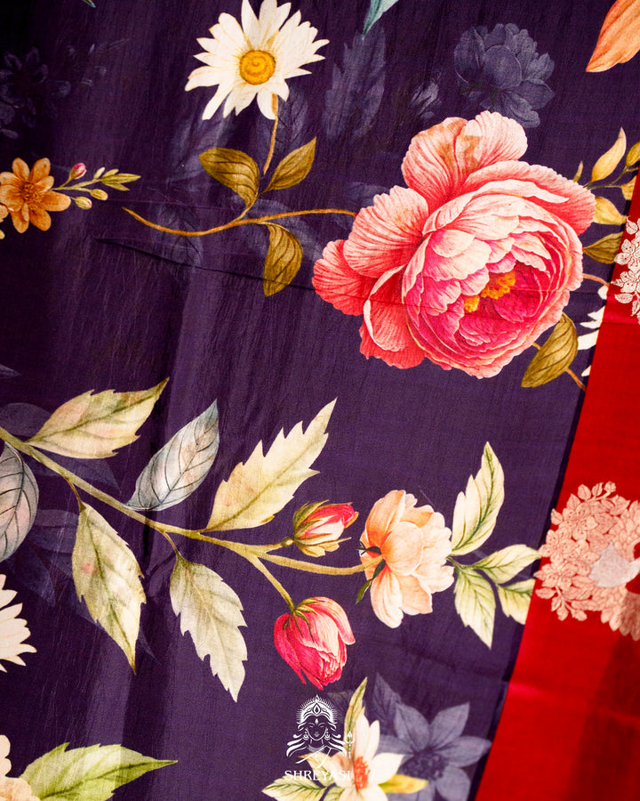 Handloom Pure Banarasi Silk Saree with Floral Print and Mashru Border
