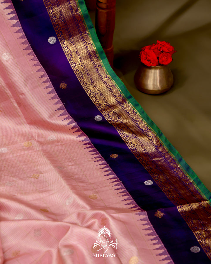 Gadwal Silk Saree with Kuttu Korvai Border and Contrast Checked Blouse