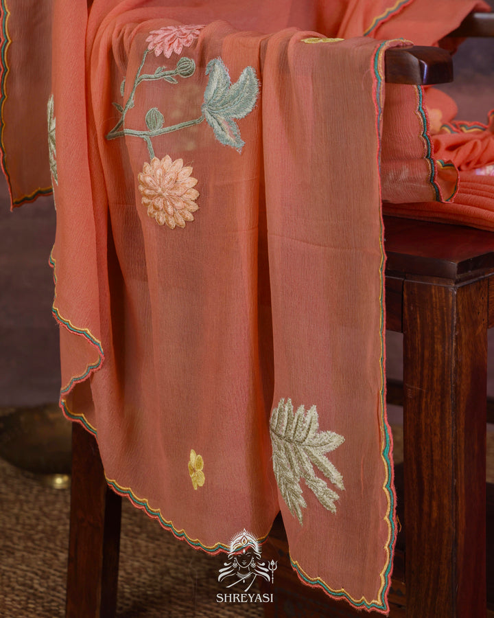 Handloom Pure Chiffon Saree with 3D Appliqué Embroidery