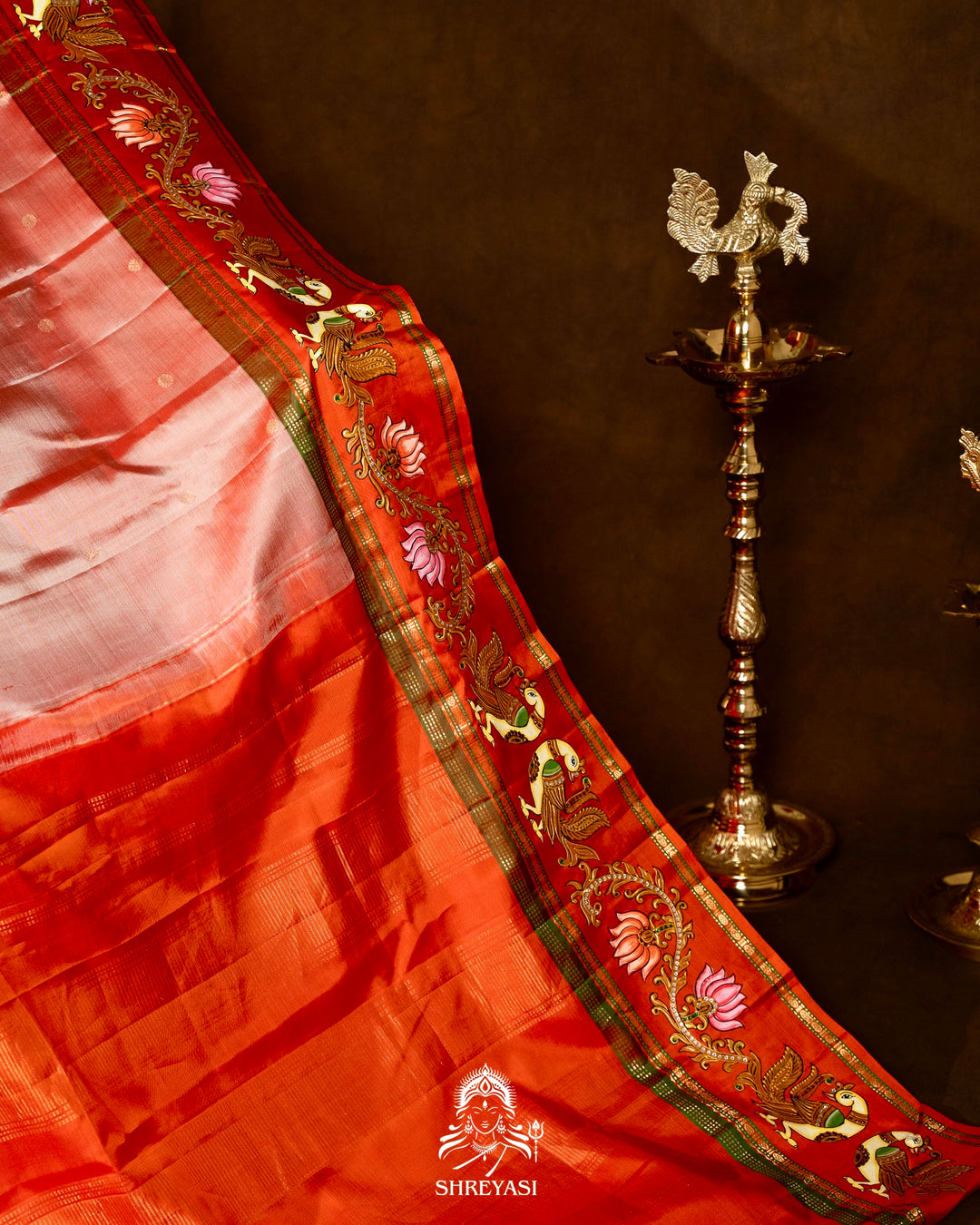Traditional Tanjore Painting on Handloom Pure Kanjivaram Silk Sarees with Real Zari