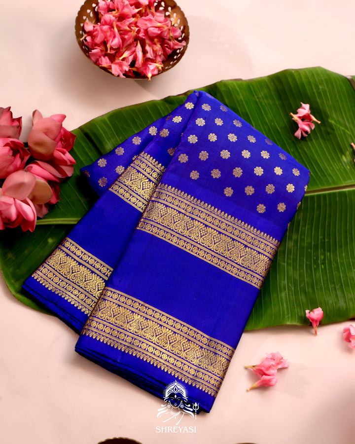 Royal blue handloom Kanjivaram silk saree with real zari