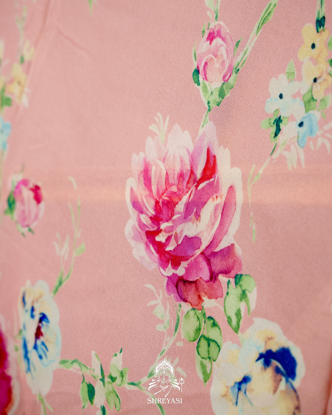 Pure Georgette Floral Saree with Chantilly Lace Embroidery Border
