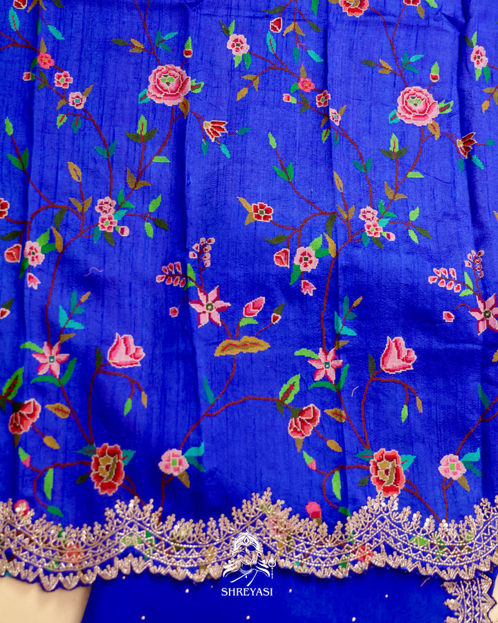 Organza Silk Saree with Scalloped Hand Embroidered Border