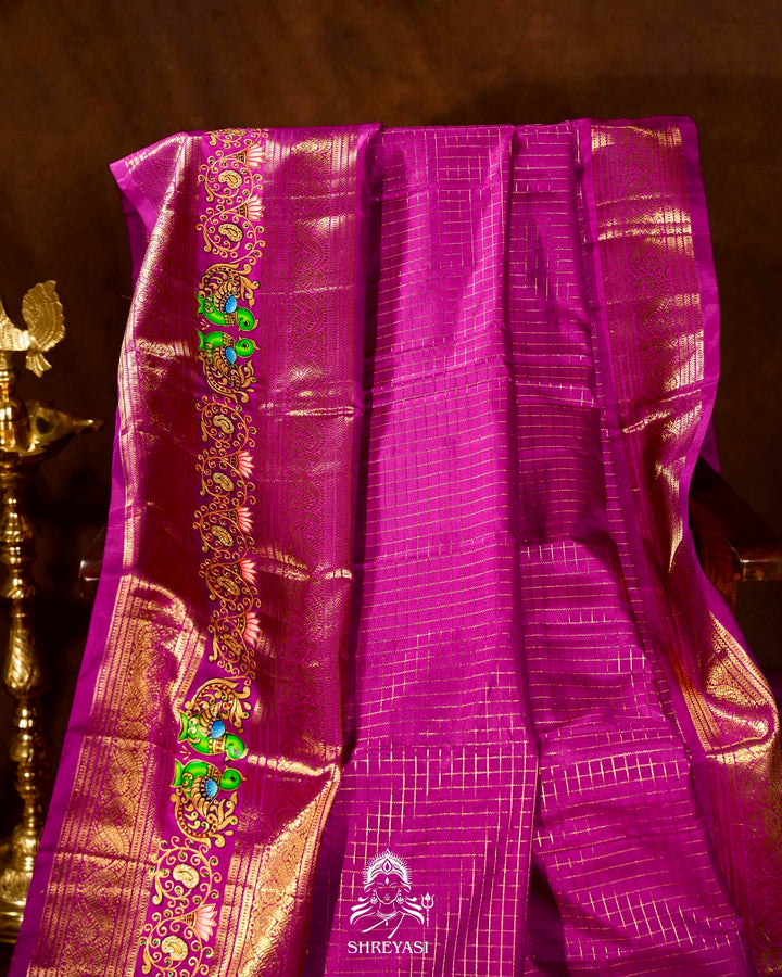 Handloom Pure Kanjivaram Silk Sarees with Real Zari and Hand Painted Tanjore Art
