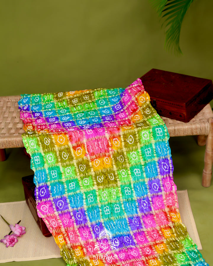 Pure Gaji Silk Gharchola Saree with Hand-Knotted Bandhej