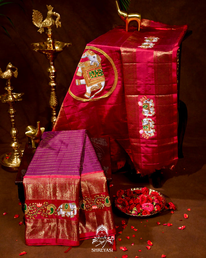 Handloom Pure Kanjivaram Silk Sarees with Real Zari and Hand Painted Tanjore Art