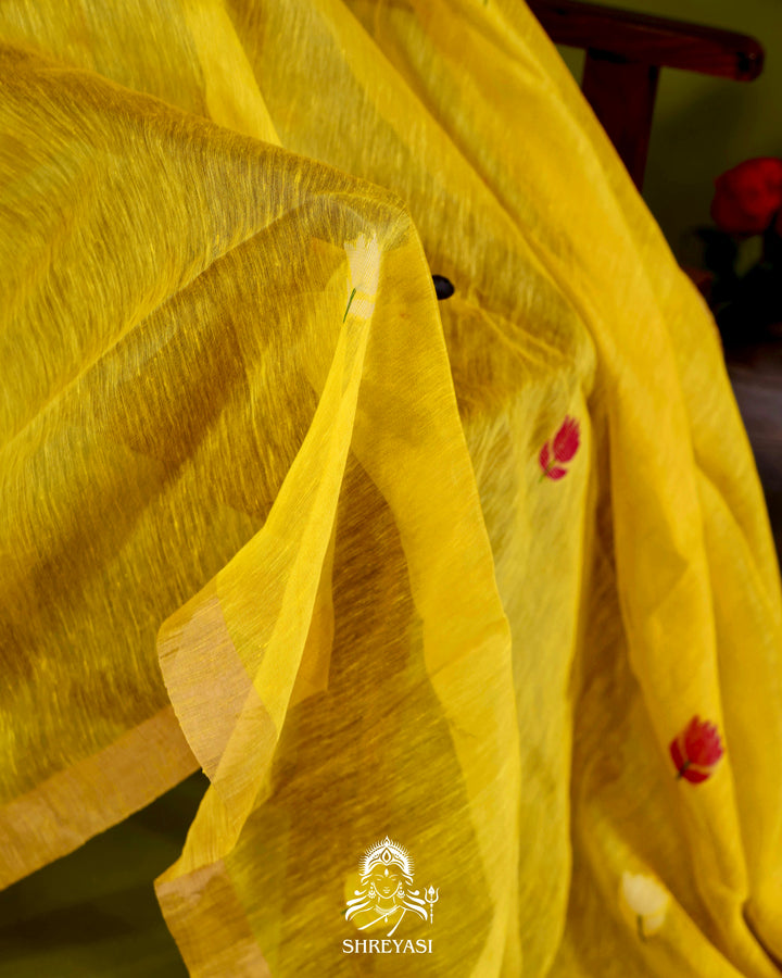 Handloom Silk Linen Jamdani Saree with Tissue Paithani Pallu