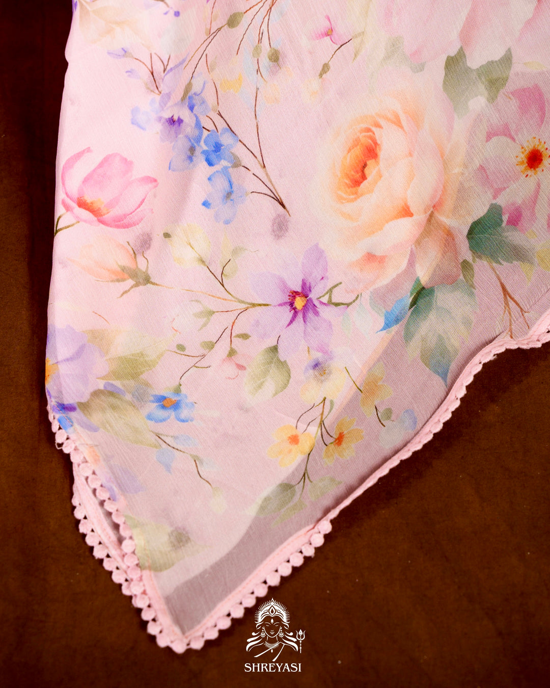 Pure Chiffon Floral Saree with Crochet Embroidery Border