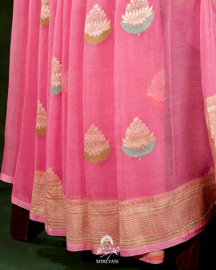 Banarasi Chiffon Khaddi Georgette Saree with Meenakari Weaving & Hand Embroidered Blouse