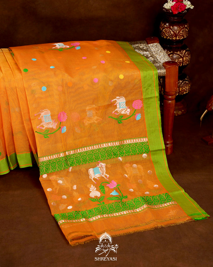 Handloom Pure Zari Kota Saree with Contrast Blouse
