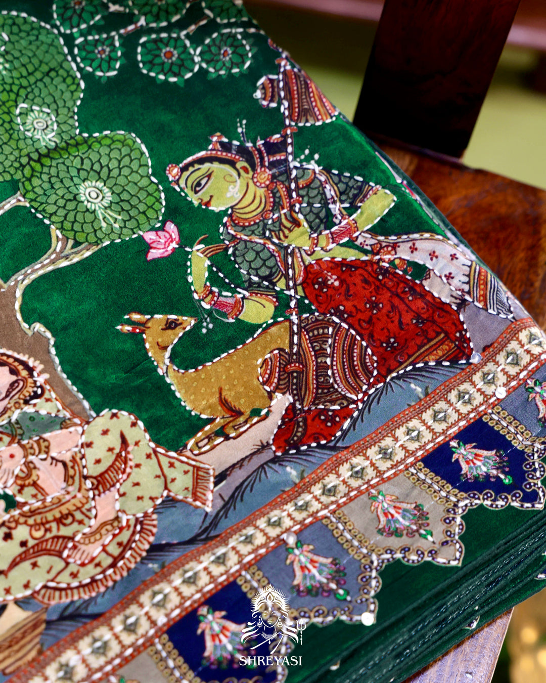 Pure Crepe Silk Saree with Kantha Embroidery
