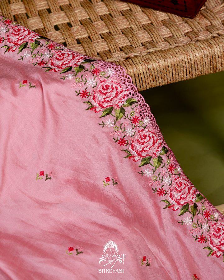 Tussar Silk Saree with Petit Point Embroidery